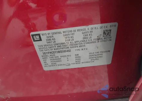 2011 Cadillac Srx Premium Collection from USA, damaged, VIN 3GYFNCEY9BS506492